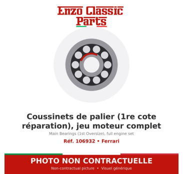 Ferrari - Coussinets de palier (1re cote réparation), jeu moteur complet - Réf. 106932
