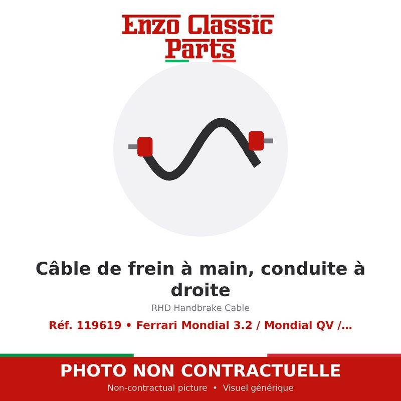 Ferrari Mondial 3.2 / Mondial QV / Testarossa - Câble de frein à main, conduite à droite - Réf. 119619