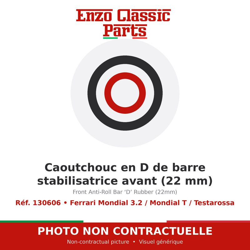 Ferrari Mondial 3.2 / Mondial T / Testarossa - Caoutchouc en D de barre stabilisatrice avant (22 mm) - Réf. 130606